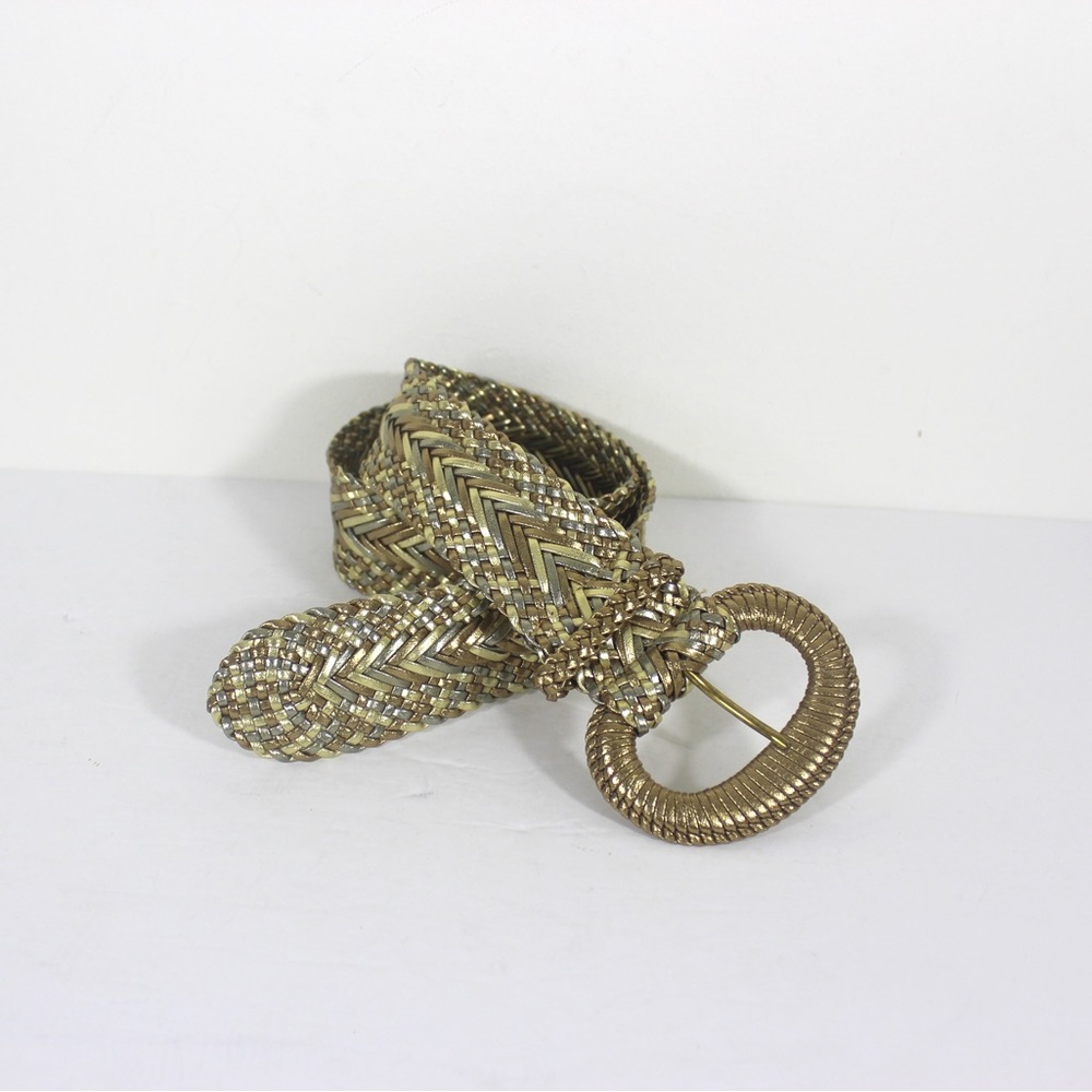 1980’s Wide Woven Gold Silver Bronze Belt Metallic Eighties Adjustable